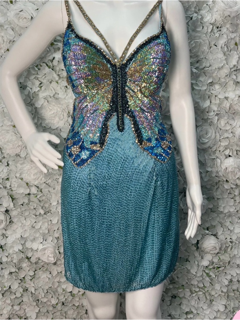 Sherri Hill 55075 Butterfly Dress in blue (size 00)